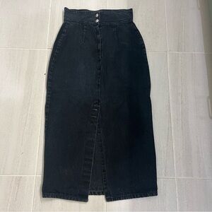 Vintage 80s Bongo Gene Montesano Women's Black Denim Skirt w/ Back Slit Sz 11